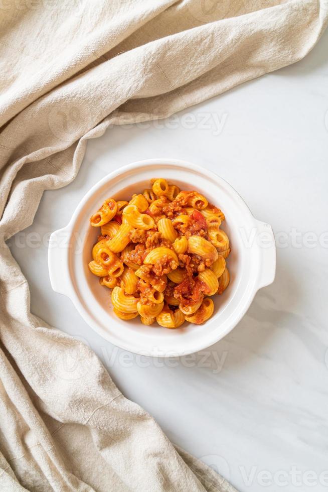 macaroni with tomatoes sauce and mince pork photo