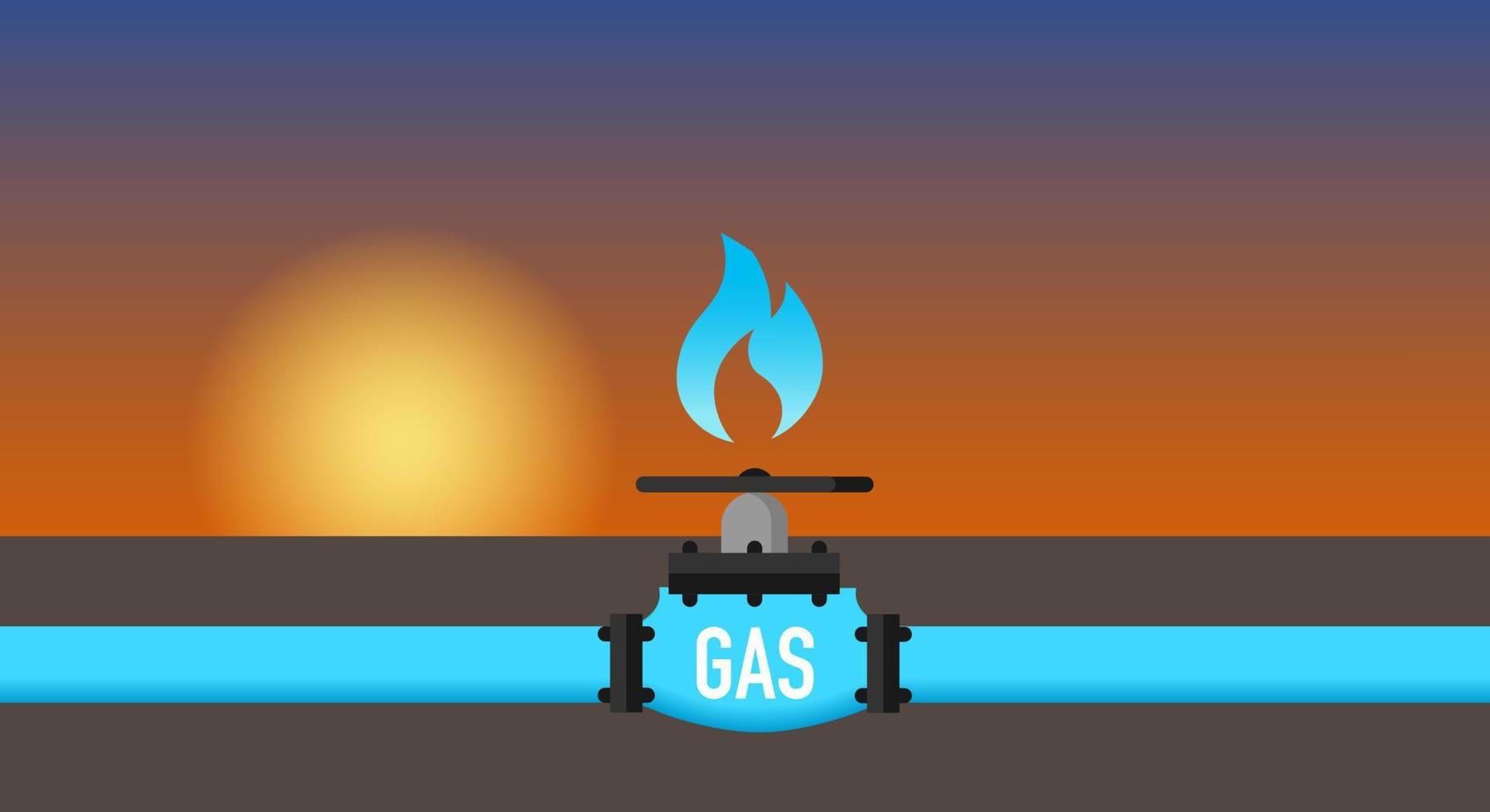 Gas pipeline, in the form of a gas pipe with a flame and text Gas flowing from a natural gas field to consumers. Copy space. vector