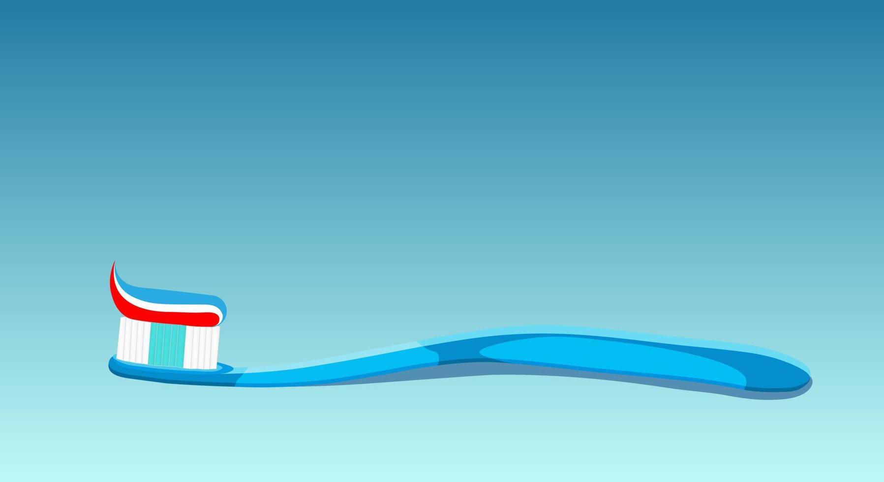 Dental concept. A blue toothbrush with colored toothpaste, placed horizontally against a blue background. Flat design, oral care, dental and tongue hygiene. Copy space. vector