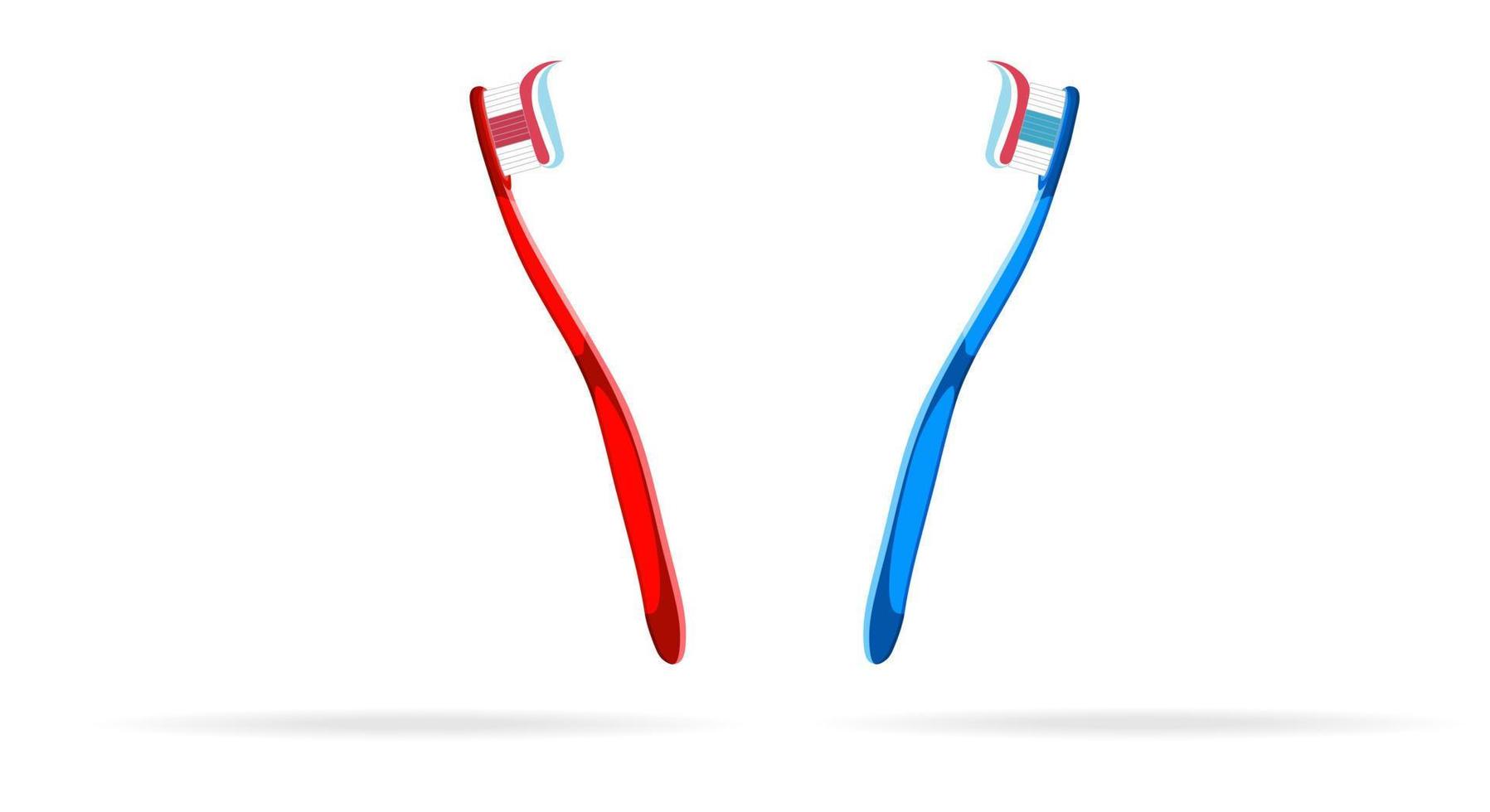 Brush your teeth, mouth, dental concept. Two red and blue toothbrushes on a white background. Copy space. vector