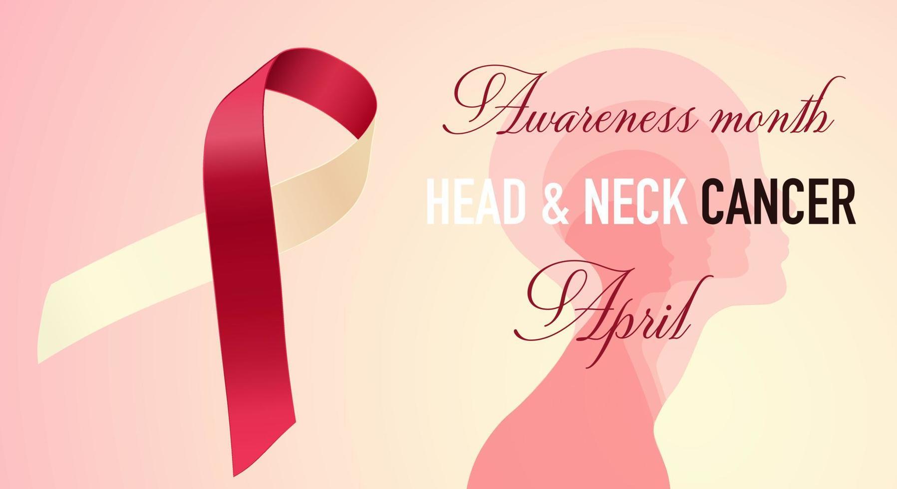 Head and Neck Cancer Awareness Calligraphy Poster Design. Realistic Burgundy and Ivory Ribbon. April is Cancer Awareness Month. Vector. vector