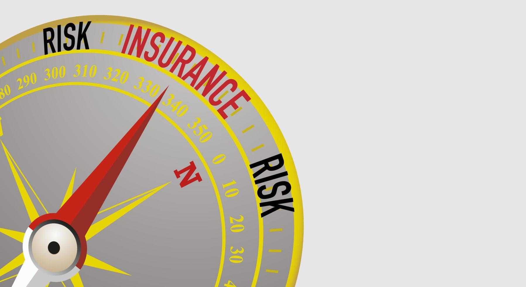 concepto de seguro, riesgo. una flecha de brújula roja indica una dirección segura y correcta para los riesgos de seguros. copie el espacio ilustración vectorial vector