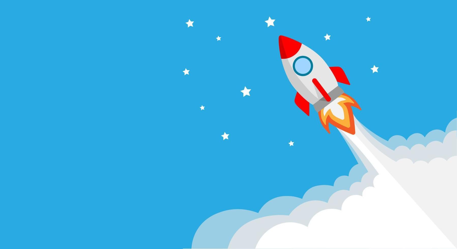 Startup project. Horizontal concept, banner, rocket launch. Vector illustration