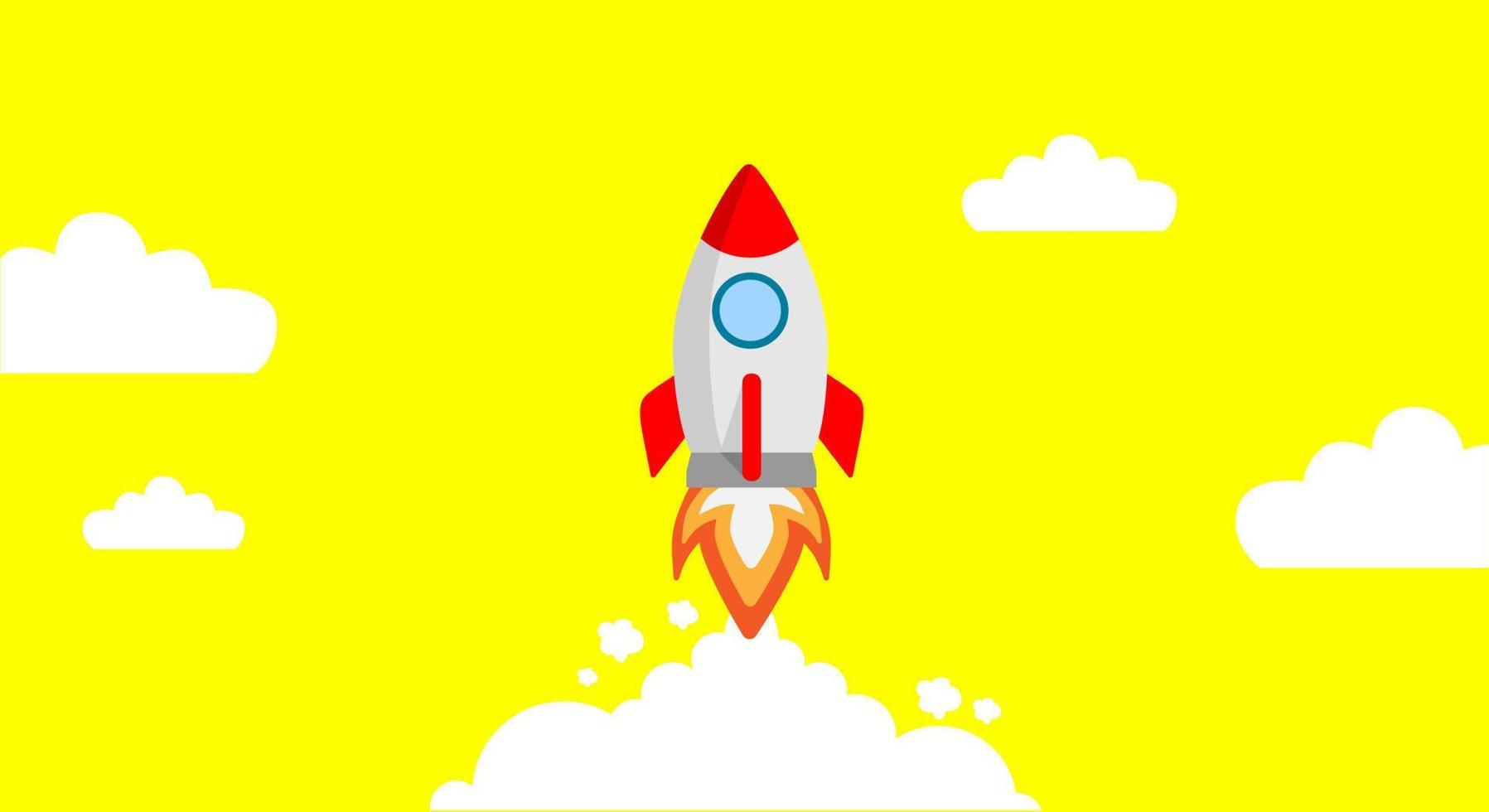 Startup project. Horizontal concept, banner, rocket launch. Vector illustration