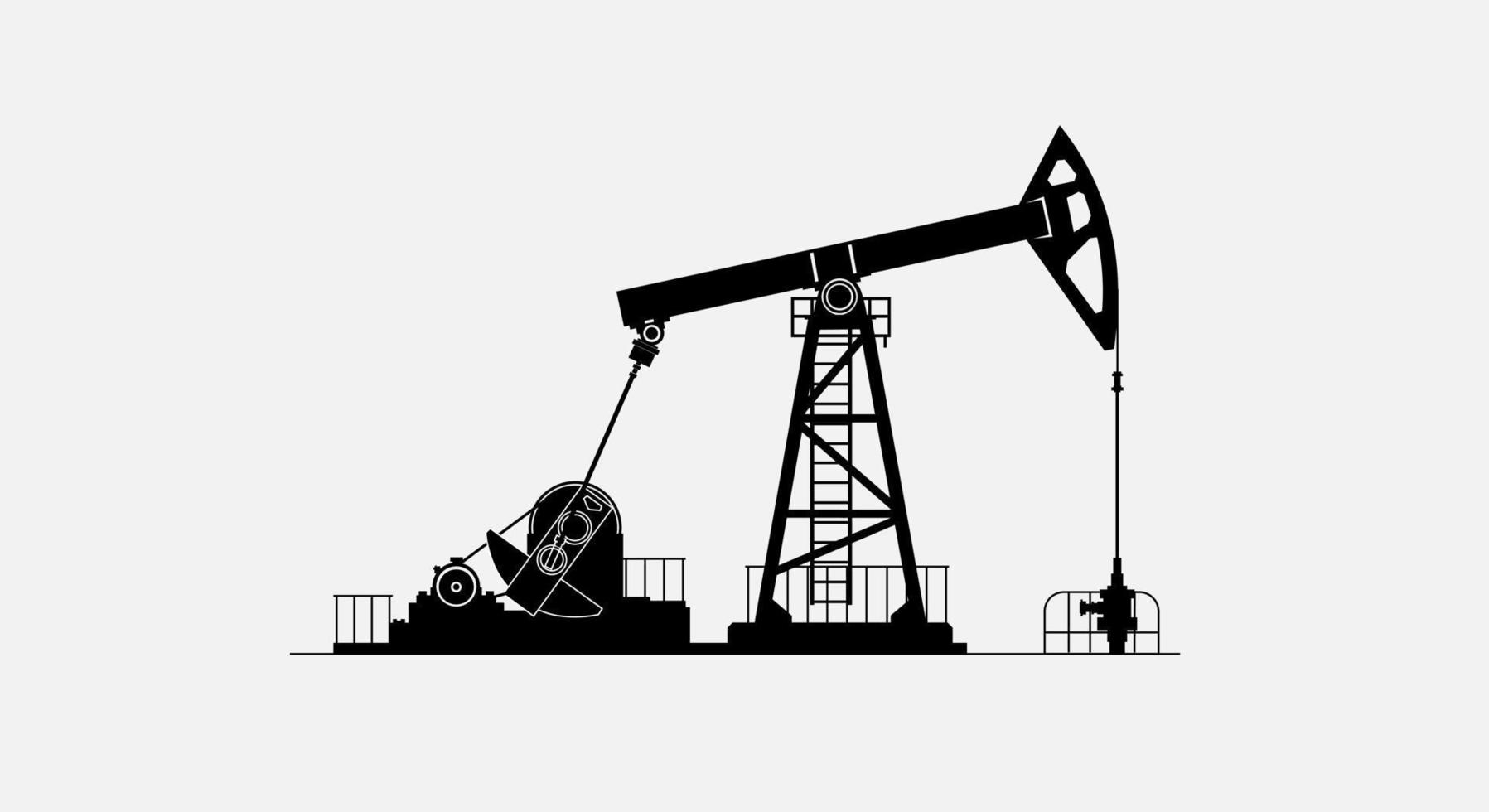 Oil derrick, pump jack. Petroleum-producing. Vector black on white silhouette. Vector illustration