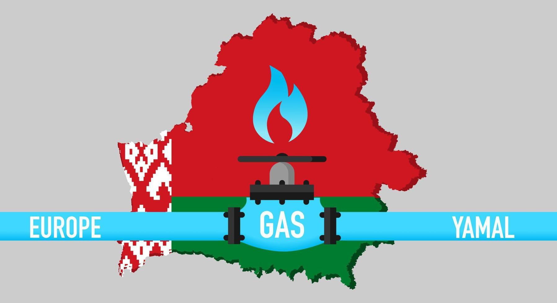 Gas pipeline Russia, Yamal, Europe, against the background of the geographical map of the Republic of Belarus. The concept of gas blackmail, sanctions. vector