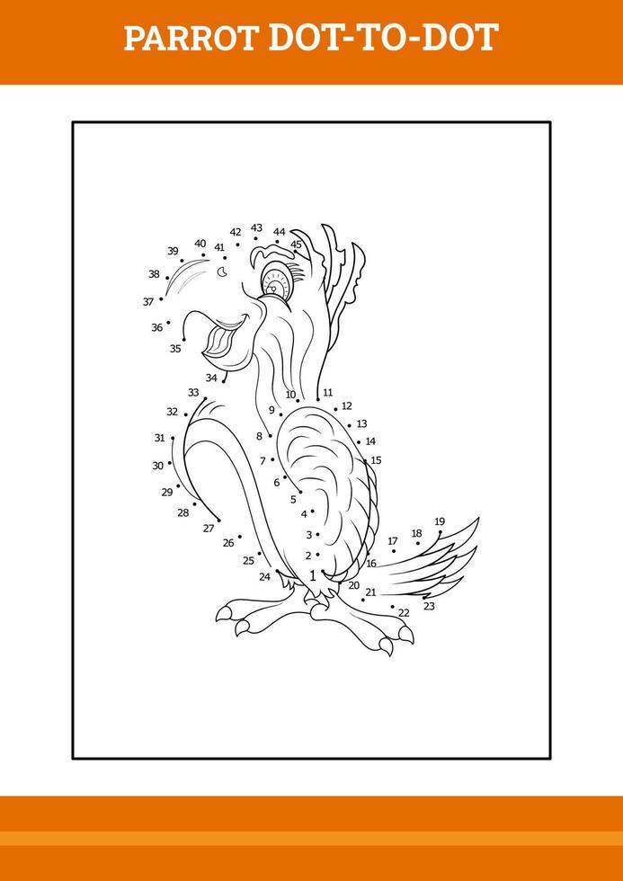 parrot connect the dot coloring book. Line art design for kids printable coloring page. vector