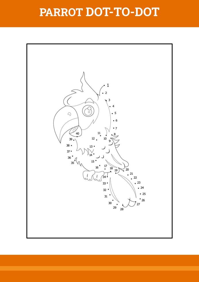 parrot connect the dot coloring book. Line art design for kids printable coloring page. vector