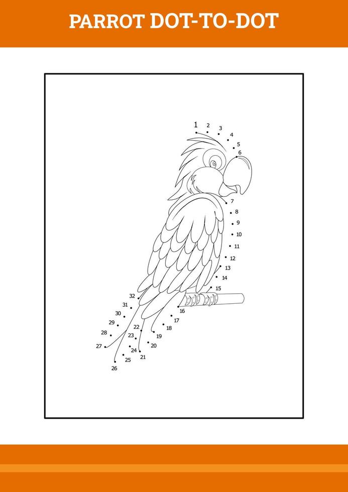 parrot connect the dot coloring book. Line art design for kids printable coloring page. vector
