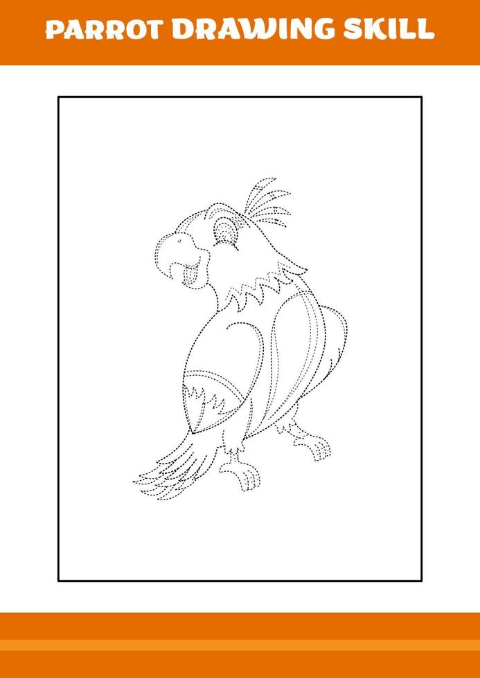 parrot drawing skill for kids. Line art design for kids printable coloring page. vector