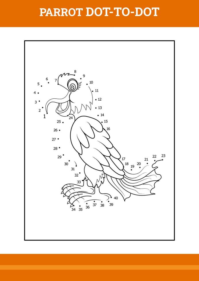 parrot connect the dot coloring book. Line art design for kids printable coloring page. vector