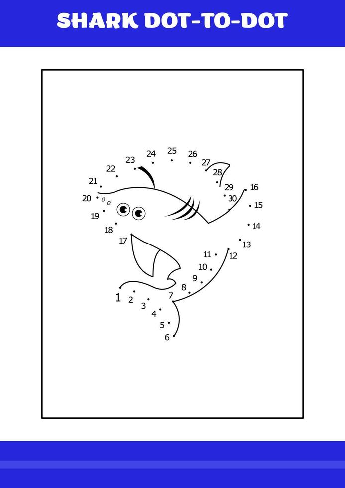 Shark dot to dot Page for kids. Shark dot to dot book for relax and meditation. vector