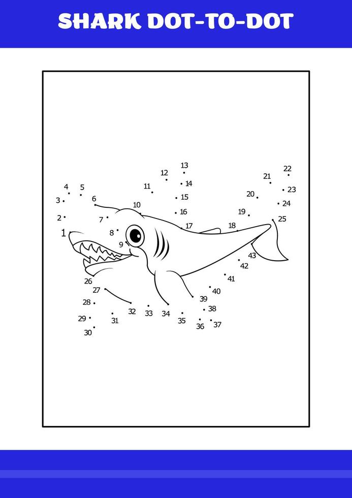 Shark connects the dot Page for kids. Shark connects the dot book for relax and meditation. vector