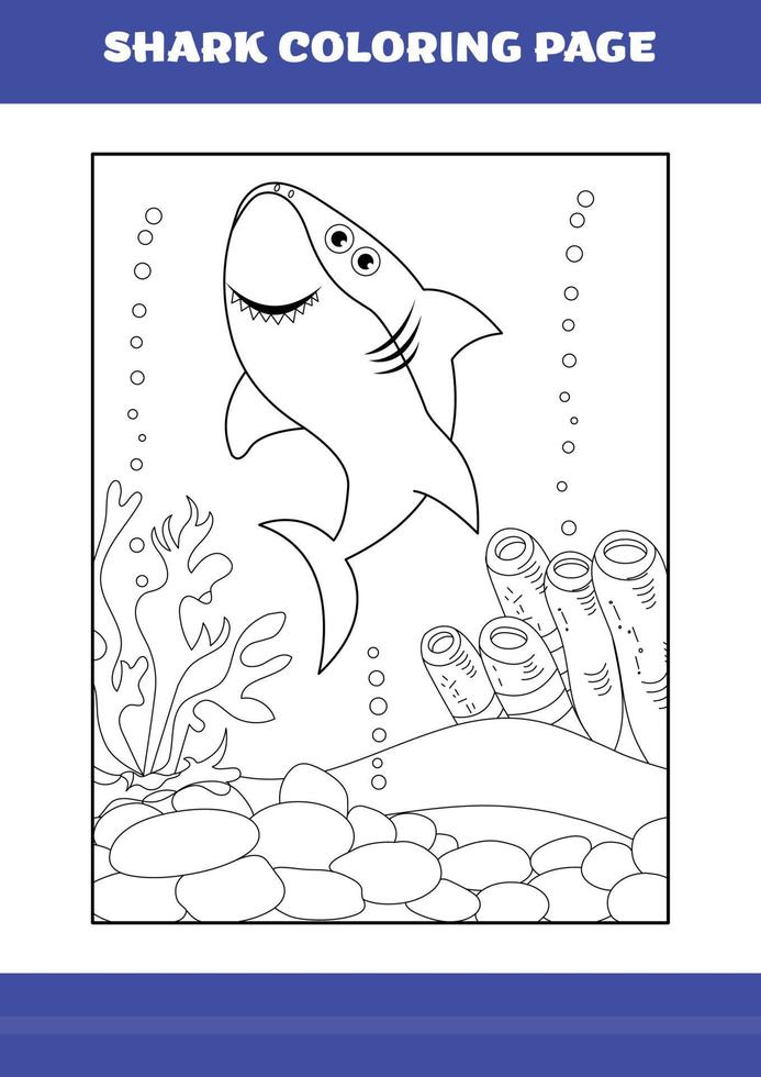 Shark Coloring Page for kids. Shark coloring book for relax and meditation. vector