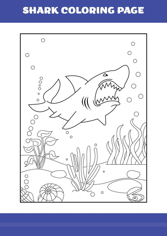 Shark Coloring Page for kids. Shark coloring book for relax and meditation. vector