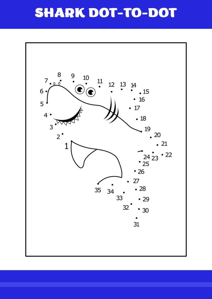 Shark connects the dot Page for kids. Shark connects the dot book for relax and meditation. vector