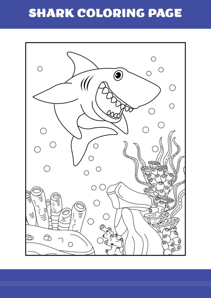 Shark Coloring Page for kids. Shark coloring book for relax and meditation. vector