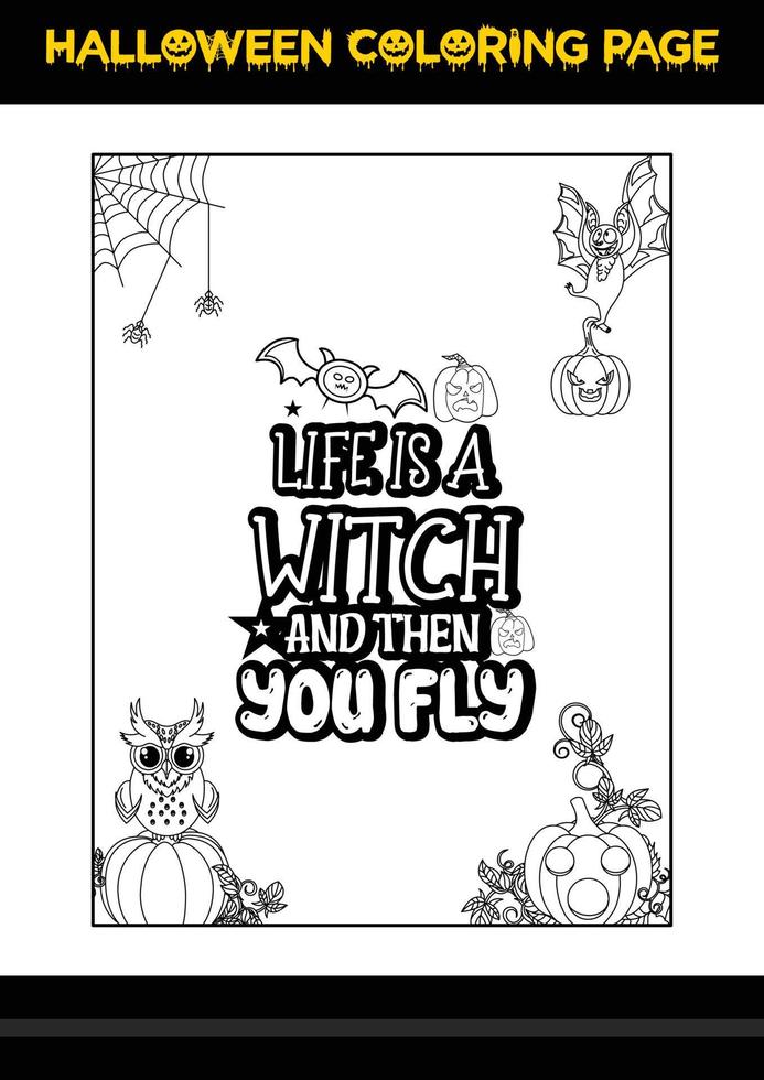 pagina para colorear de frases de halloween. Página para colorear de Halloween para niños. vector