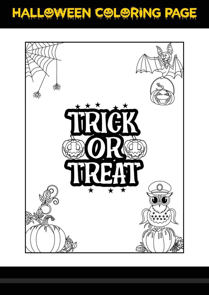 pagina para colorear de frases de halloween. Página para colorear de Halloween para niños. vector