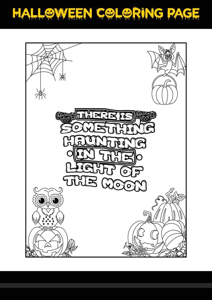 pagina para colorear de frases de halloween. Página para colorear de Halloween para niños. vector