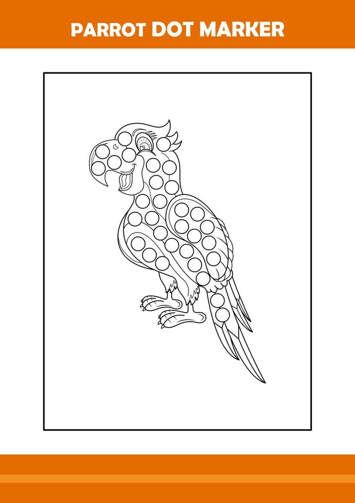parrot dot marker coloring book. Line art design for kids printable coloring page. vector