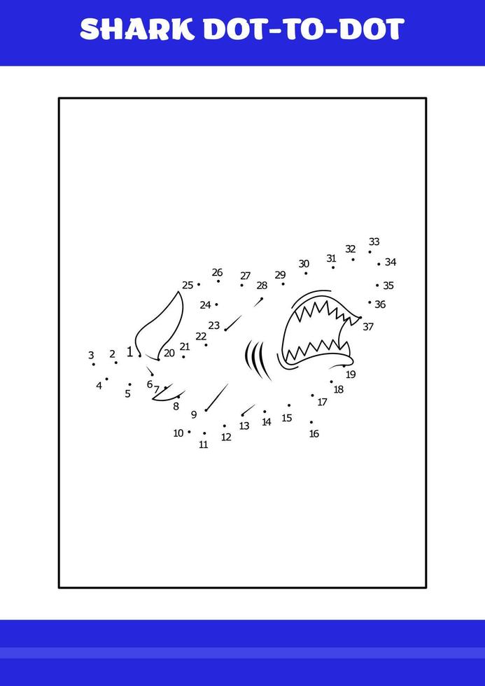 Shark connects the dot Page for kids. Shark connects the dot book for relax and meditation. vector