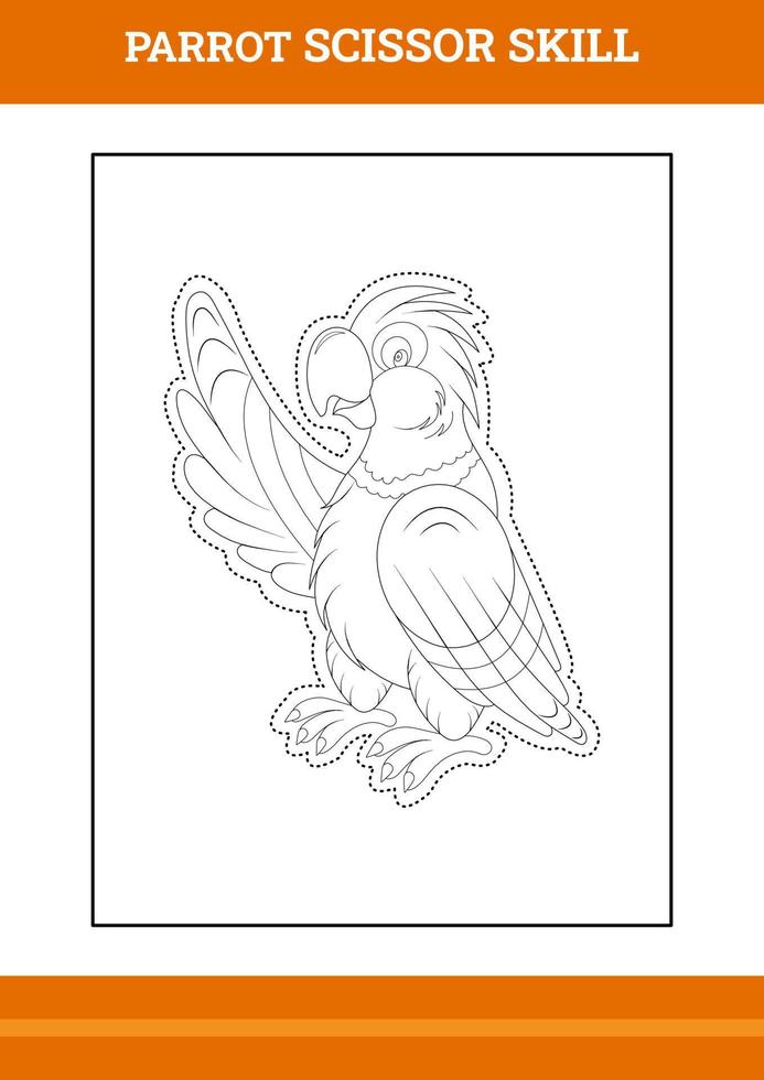 Parrot Scissor Skill for kids. Line art design for kids printable coloring page. vector