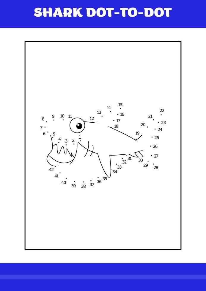 Shark connects the dot Page for kids. Shark connects the dot book for relax and meditation. vector