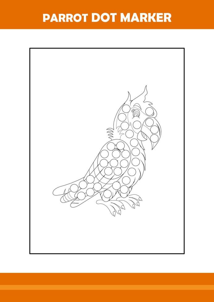 parrot dot marker coloring book. Line art design for kids printable coloring page. vector