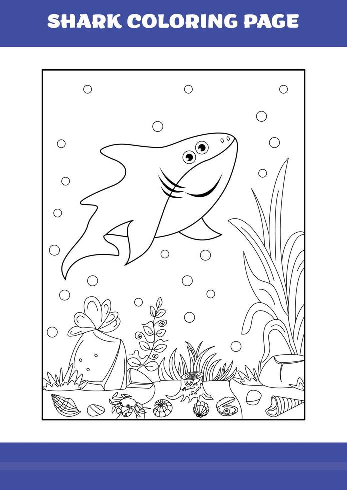 Shark Coloring Page for kids. Shark coloring book for relax and meditation. vector