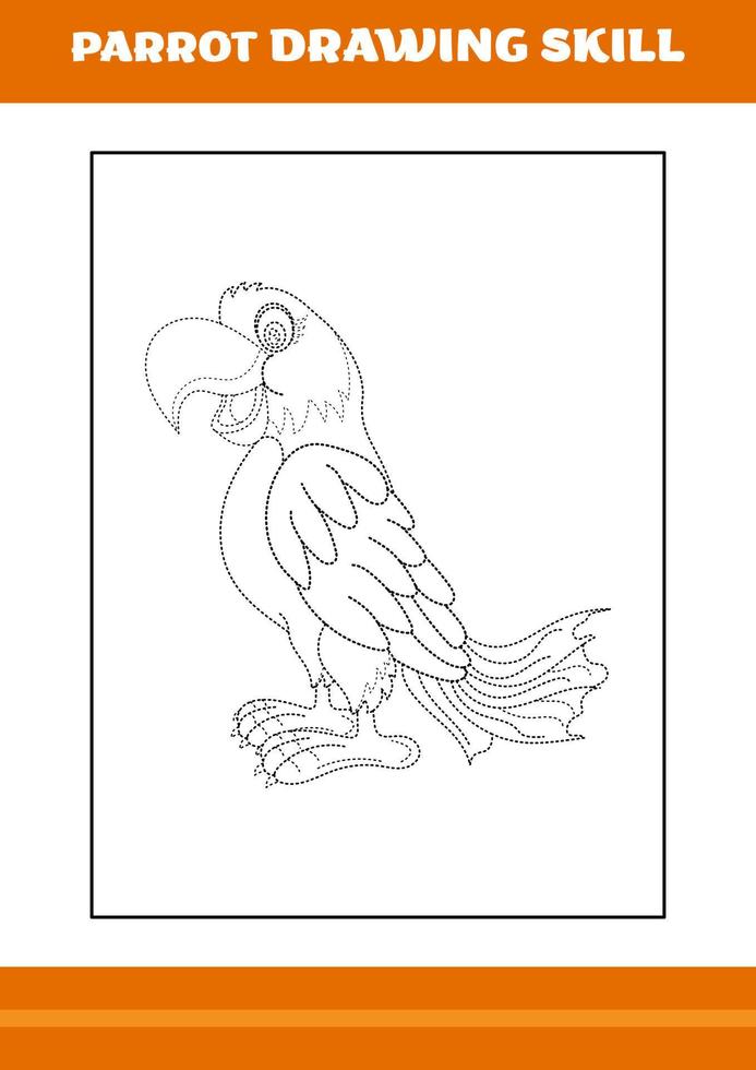 parrot drawing skill for kids. Line art design for kids printable coloring page. vector