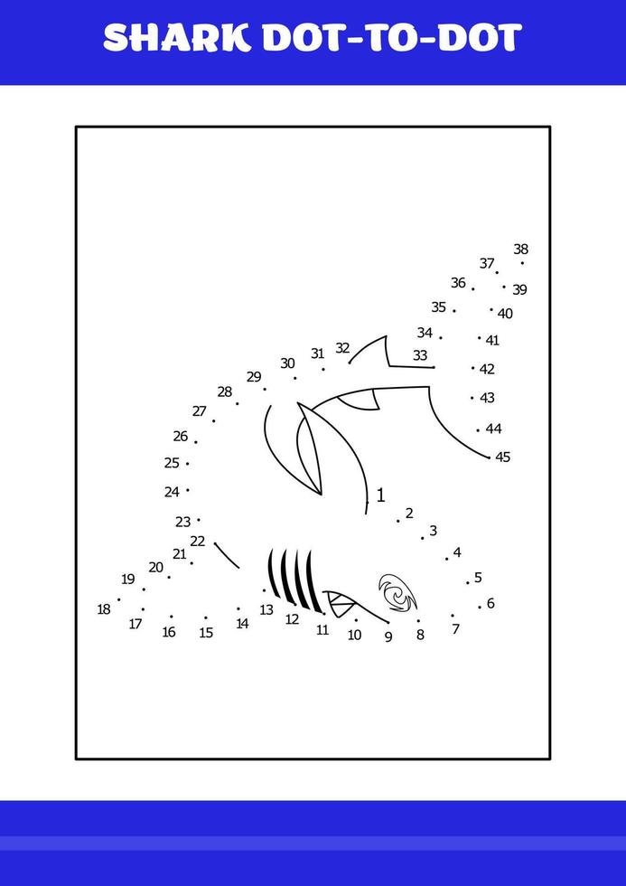 Shark dot to dot Page for kids. Shark dot to dot book for relax and meditation. vector