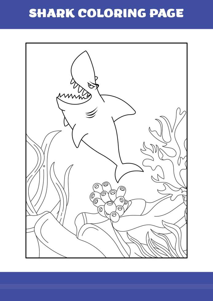 Shark Coloring Page for kids. Shark coloring book for relax and meditation. vector