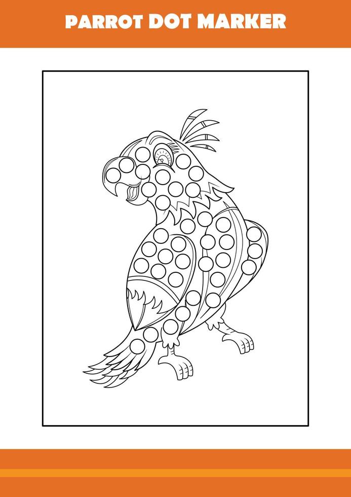 parrot dot marker coloring book. Line art design for kids printable coloring page. vector