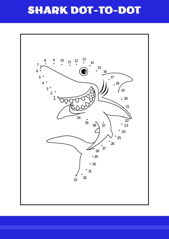 Shark connects the dot Page for kids. Shark connects the dot book for relax and meditation. vector