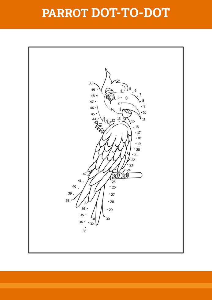 parrot connect the dot coloring book. Line art design for kids printable coloring page. vector