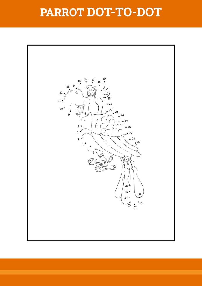 parrot connect the dot coloring book. Line art design for kids printable coloring page. vector