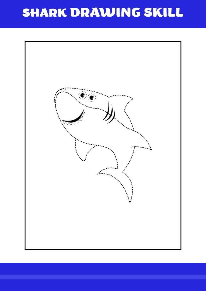 Habilidad de dibujo de tiburones para niños. libro de habilidades de dibujo de tiburones para relajarse y meditar. vector