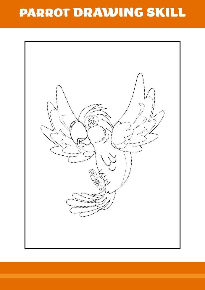 parrot drawing skill for kids. Line art design for kids printable coloring page. vector