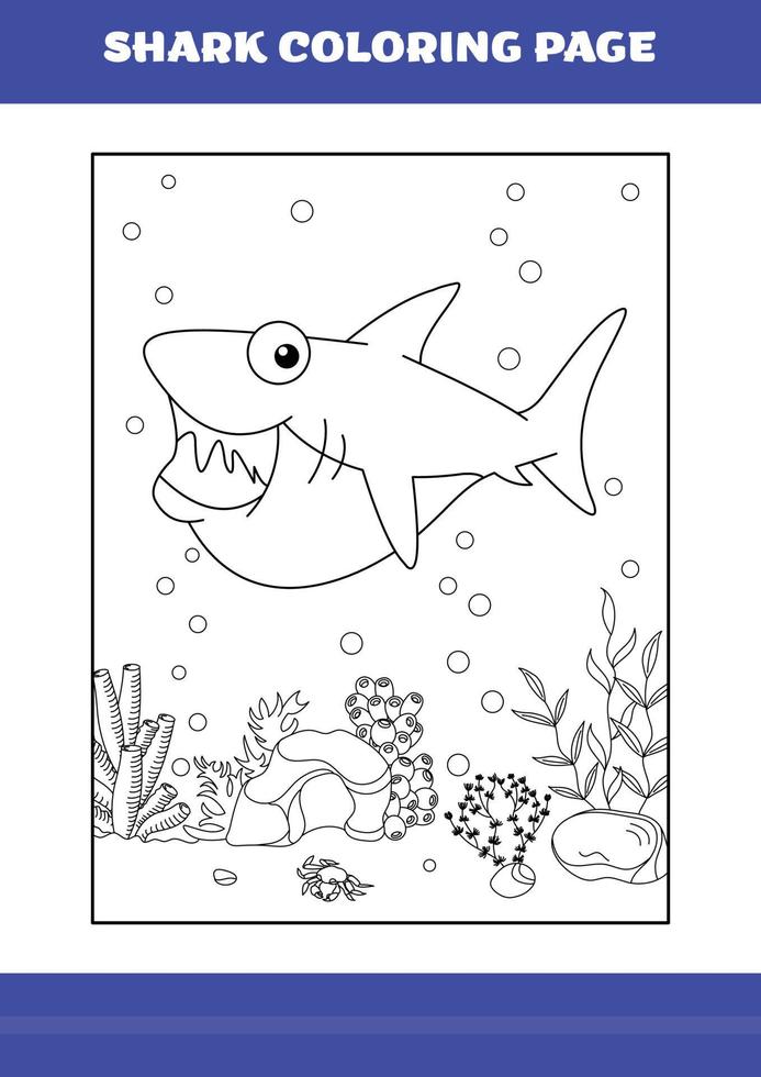 Shark Coloring Page for kids. Shark coloring book for relax and meditation. vector