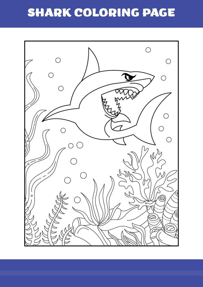 Shark Coloring Page for kids. Shark coloring book for relax and meditation. vector