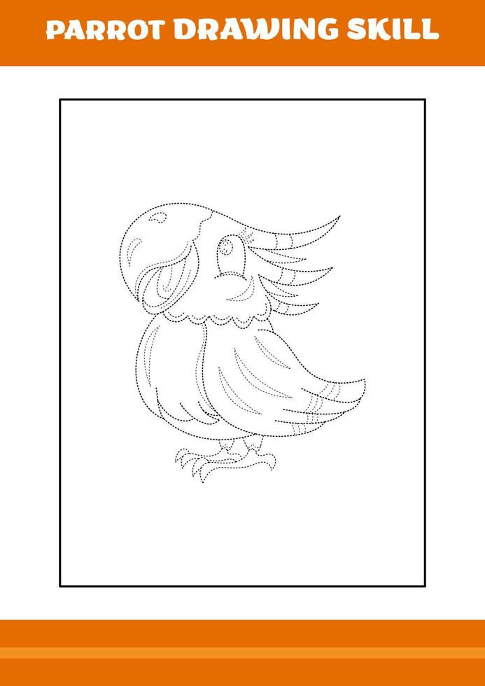parrot drawing skill for kids. Line art design for kids printable coloring page. vector