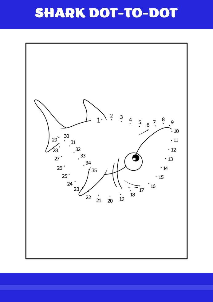 Shark connects the dot Page for kids. Shark connects the dot book for relax and meditation. vector