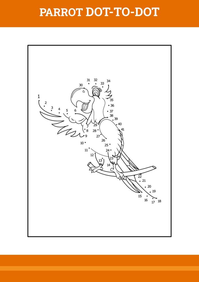 parrot connect the dot coloring book. Line art design for kids printable coloring page. vector