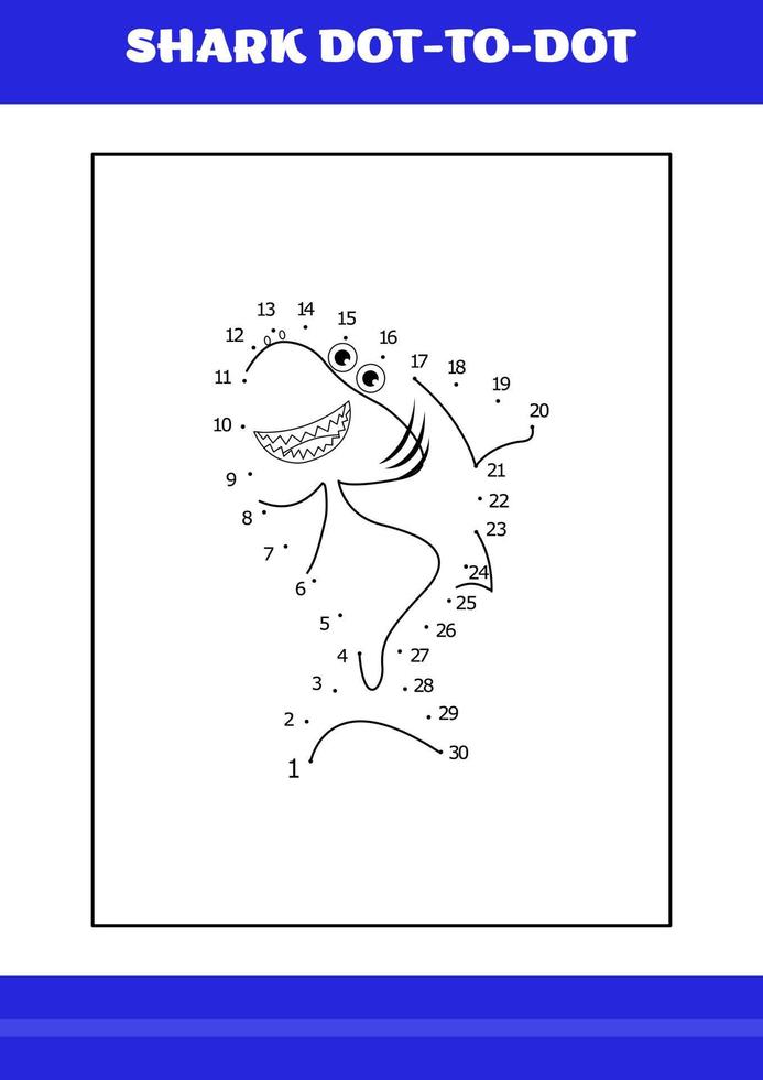 Shark dot to dot Page for kids. Shark dot to dot book for relax and meditation. vector