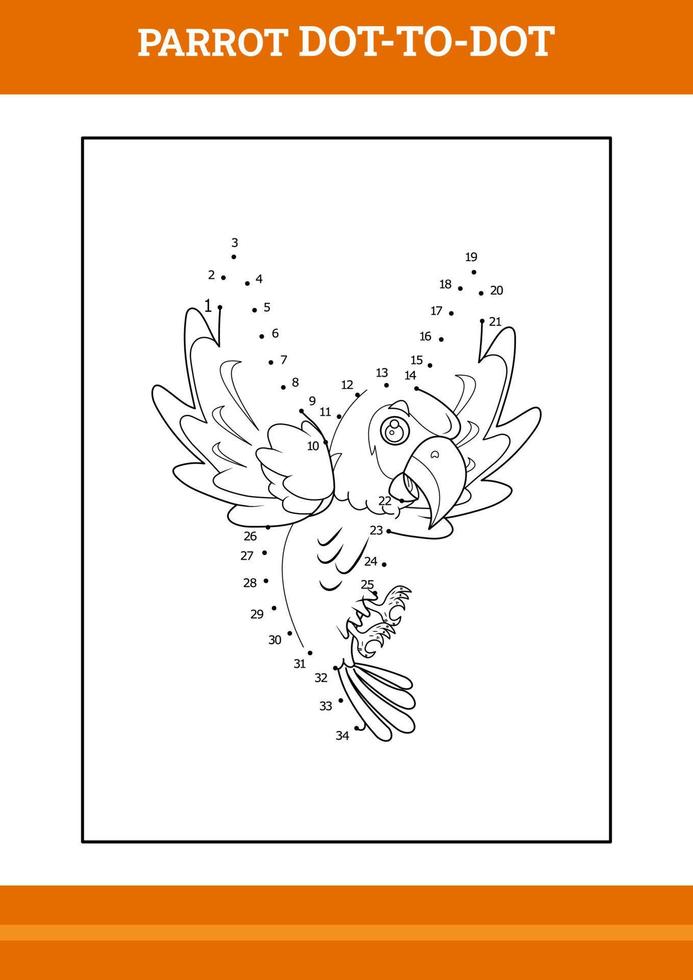 parrot connect the dot coloring book. Line art design for kids printable coloring page. vector