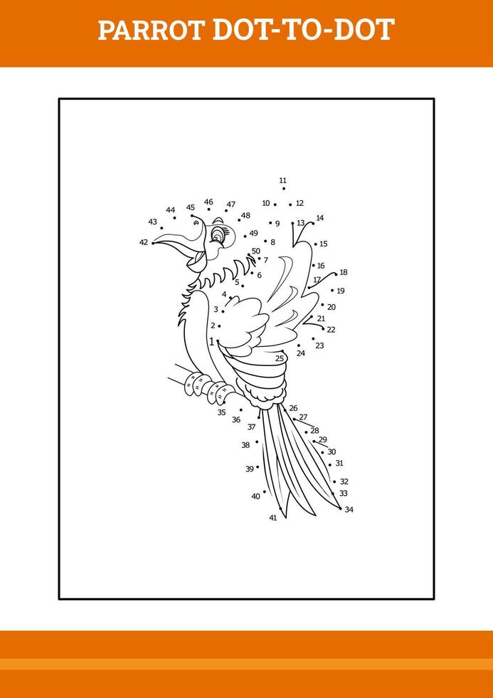 parrot connect the dot coloring book. Line art design for kids printable coloring page. vector