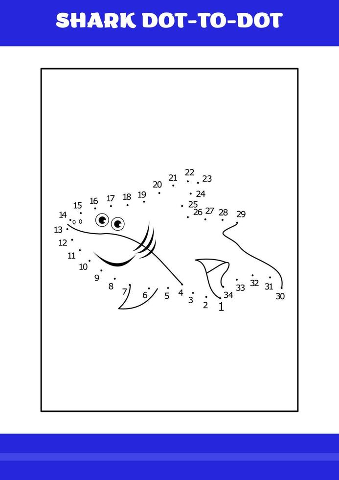 Shark dot to dot Page for kids. Shark dot to dot book for relax and meditation. vector