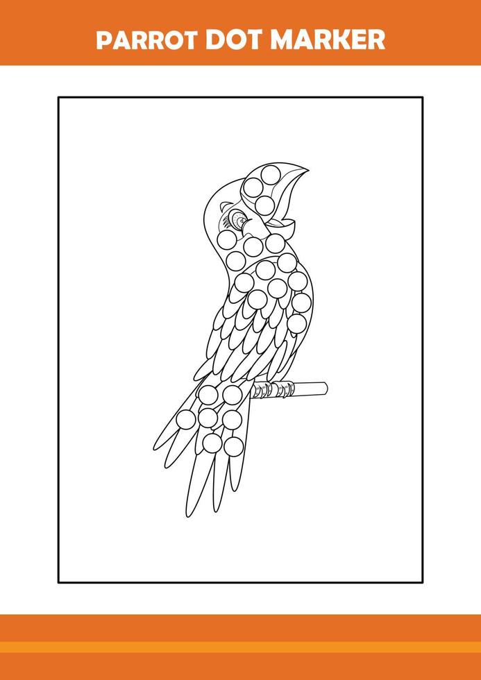 parrot dot marker coloring book. Line art design for kids printable coloring page. vector