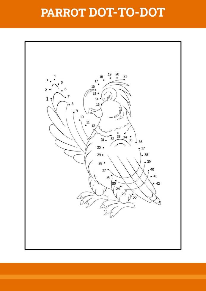 parrot connect the dot coloring book. Line art design for kids printable coloring page. vector